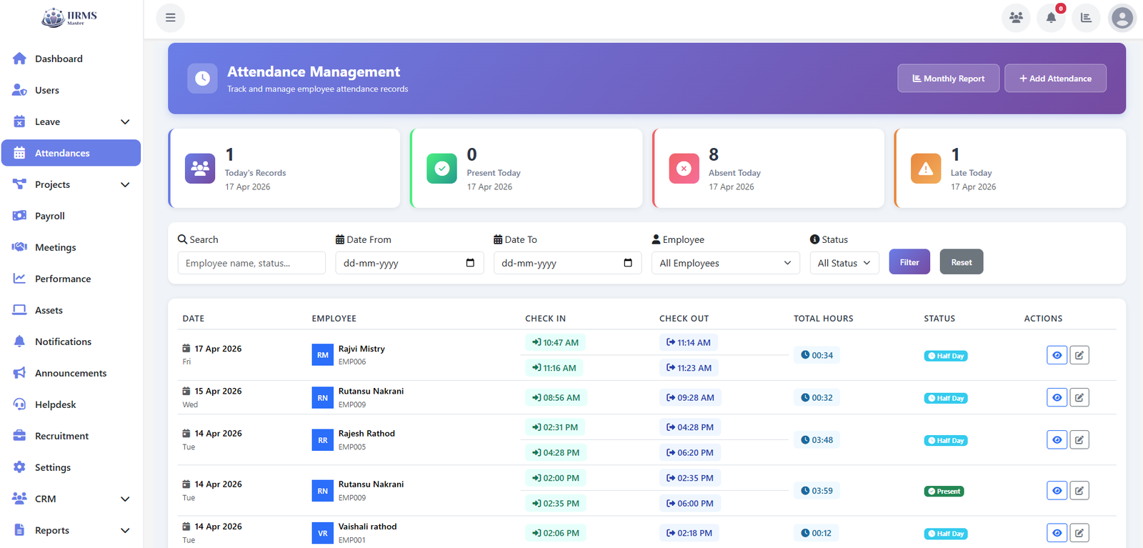Admin Attendance Page