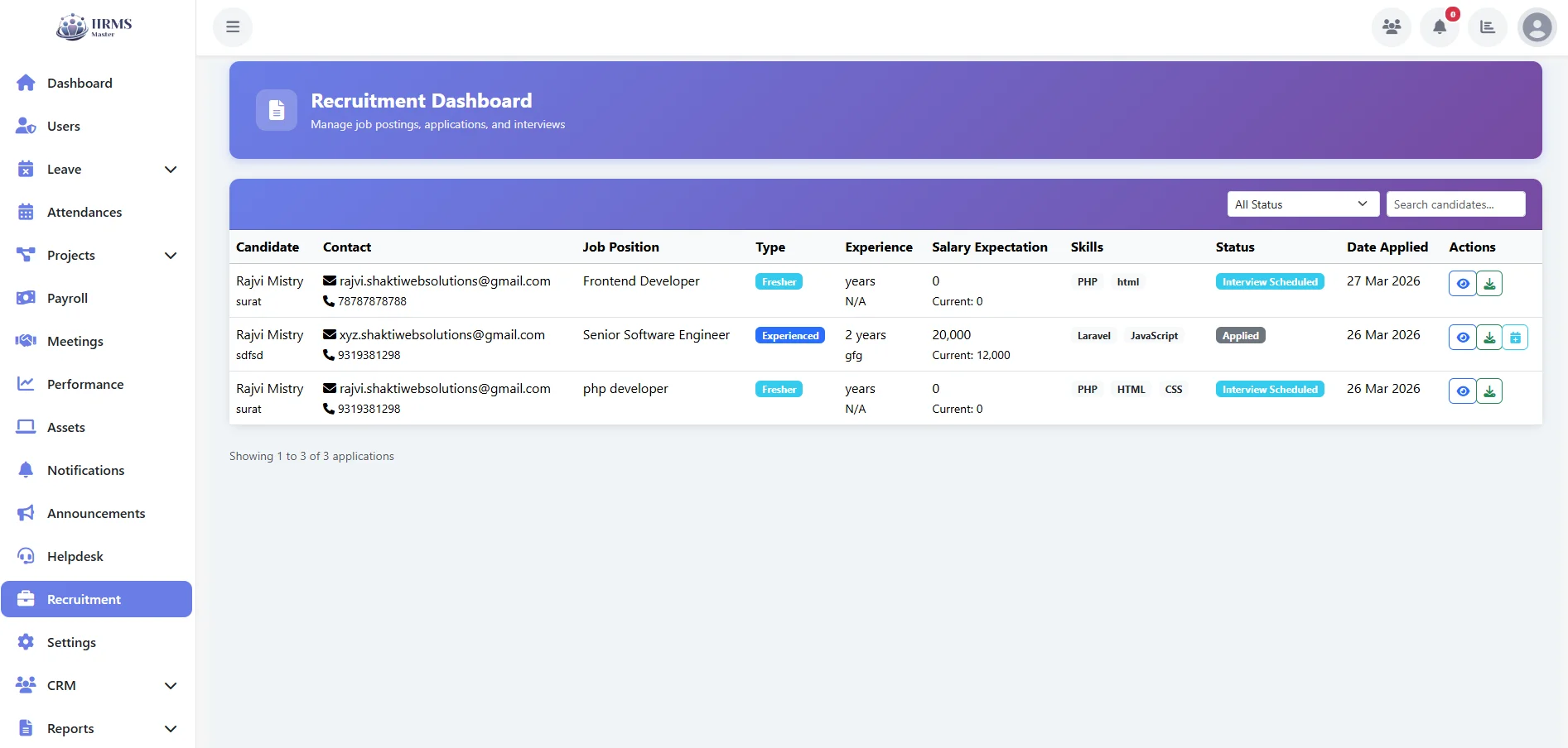 Recruitment Dashboard